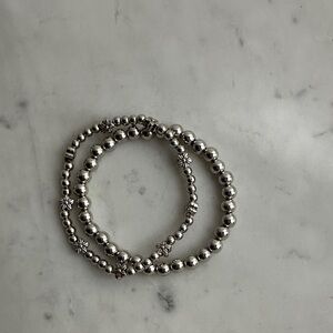 Elegant Silver Beaded Bracelet Set